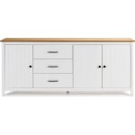 Buffet 3 portes 3 tiroirs en pin massif blanc 190 cm - ida