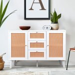 Buffet 3 tiroirs et 2 portes avec cannage dalgora l120cm blanc Buffet 3 tiroirs et 2 portes avec cannage dalgora l120cm blanc