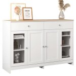 Buffet avec 4 portes et 2 tiroirs pour salon et salle � manger 120 x 37 x 80 cm naturel + blanc