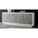 Buffet 4 portes en bois collection fall coloris blanc brillant laqu et gris aspect bton