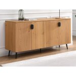 Buffet avec 4 portes placage chne et acier - naturel clair et noir - sinolo