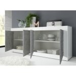 Buffet 4 portes collection isora blanc laqu brillant / chne clair idal pour salon moderne