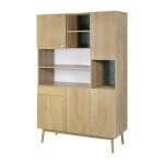 Buffet 5 portes 1 tiroir - d�cor ch�ne et vert - pieds en bois massif - l 120 x p 40 xh 178 cm - gardenia ...