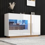 Buffet bahut 138×38×905cm - okwish - 2 portes en verre - led - haute brillance - style moderne - blanc ... Buffet bahut 138×38×905cm - okwish - 2 portes en verre - led - haute brillance - style moderne - blanc ...