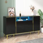 Buffet - leytn - buffet bas 2 tiroirs 4 portes - noir brillant - Éclairage led - 150 x 40 x 80 cm Buffet - leytn - buffet bas 2 tiroirs 4 portes - noir brillant - Éclairage led - 150 x 40 x 80 cm