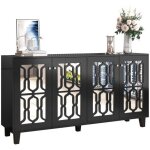 Buffet bahut 4 portes  miroir tagres mobiles pour salon et salle  manger 160 x 40 x 84 cm noir