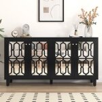 Buffet salle a manger 160 x 40 x 84 cm miroir noir avec poignes en cristal froid buffet haut avec stratifi ...