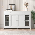 Buffet bahut - armoire de salon - armoire moderne - 4 portes 3 tiroirs - portes en verre - blanc - 120 ... Buffet bahut - armoire de salon - armoire moderne - 4 portes 3 tiroirs - portes en verre - blanc - 120 ...