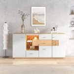 Buffet bahut - armoire de salon moderne - avec éclairage led - 2 portes 4 tiroirs - ètagère en verre ... Buffet bahut - armoire de salon moderne - avec éclairage led - 2 portes 4 tiroirs - ètagère en verre ...