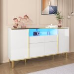 Buffet bas brillant 150 x 40 x 80 cm meuble de rangement avec 1 tiroir 4 portes clairage led pour salon ...