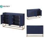 Buffet bahut - d�cor bleu marine - 4 portes + 5 �tag�res - 120 � 30 � 80 cm - style contemporain - grands ...