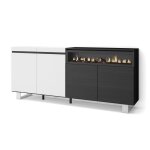 Buffet bahut enfilade 200x35x87cm 4 portes 1feu �lectrique blanc et noir rf2406