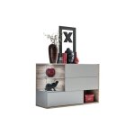 Buffet bahut enfilade klis trois portes et trois niches. coloris gris perle et chne. style design.