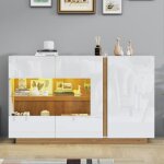 Buffet bas 138x38x90. 5 cm - redom - blanc brillant commode - agglomr - armoire de couloir bois + verre ...