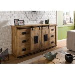 Buffet bas en bois de manguier vernis beige railway n� 393 - massivmoebel24 - industriel - loft - 170x45x90 ...