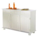 Buffet bas en bois massif alienor 130cm blanc - paris prix - contemporain - 3 portes - 3 tiroirs