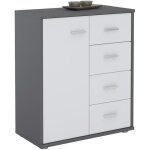 Buffet salle � manger oscar l 60 cm en bois coloris gris et ch�ne sonoma avec 4 tiroirs et 1 porte meuble ...