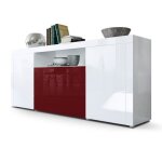 Buffet bas laqu blanc / bordeaux - no name - 167 cm - 2 portes - 1 tiroir