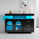 Buffet bas - leytn - 120x40x80cm - noir - 3 tiroirs - Éclairage led 16 couleurs - design contemporain ... Buffet bas - leytn - 120x40x80cm - noir - 3 tiroirs - Éclairage led 16 couleurs - design contemporain ...