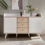 Buffet bas meuble de rangement avec 3 tiroirs et 2 portes coulissantes pour chambre et salon bois blanc ...