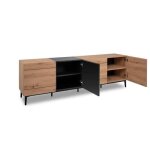 Buffet bas / meuble tv nola - dcor chne et noir - 4 portes - l 200 x p 42 x h 65 cm