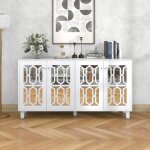 Buffet bas miroir blanc avec poignes en cristal 4 portes et tagre rglable pour salon salle  manger ...