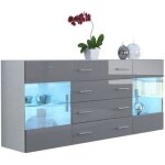 Buffet bas - no name - blanc mat et gris laqu - porte(s) et tiroir(s) - eclairage led