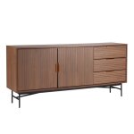 Buffet 2 portes et 3 tiroirs en m�lamin� et acier 160 cm marron - oviala