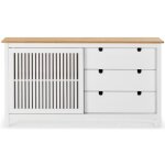 Buffet bas en pin massif décor ciré chêne et blanc meuble de rangement - longueur 150 x profondeur 40 ... Buffet bas en pin massif décor ciré chêne et blanc meuble de rangement - longueur 150 x profondeur 40 ...