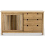 Buffet bas en pin massif dcor cir chne meuble de rangement - longueur 150 x profondeur 40 x hauteur ...