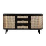 Buffet noir 2 portes 3 tiroirs en bois de manguier et cannage - wendy - rendez - vous d�co