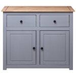 Buffet bas - vingvo - swt - bois de pin massif - 2 tiroirs - 2 portes - gris et couleur du bois naturelle ...