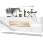 Buffet bas vladon houston - 2 portes 3 tiroirs - blanc mat blanc brillant chne nature