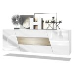 Buffet bas vladon houston avec 2 portes et 3 tiroirs - blanc mat / blanc brillant / ch�ne ribbeck
