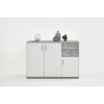 Buffet bicolore - d�cor gris b�ton la et blanc - 3 portes + 2 tiroirs - l1205 x h83 x p35 cm - fabriqu� ...