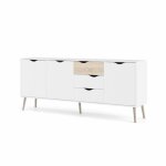 Buffet - blanc / chêne - 3 portes / 3 tiroirs - piètement évasé en bois massif - 1957 x 391 x 817 cm Buffet - blanc / chêne - 3 portes / 3 tiroirs - piètement évasé en bois massif - 1957 x 391 x 817 cm