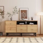 Buffet bas - leytn - 160 cm - bois robuste - 3 portes - tagres rglables