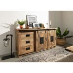 Buffet en bois de manguier huil� - massivmoebel24 - railway n� 400 - style industriel - loft - 150x80x45 ...