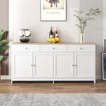 Buffet en bois - okwish - 4 portes - 3 tiroirs - blanc et couleur de bois