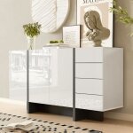 Buffet bas - redom - moderne - 3 portes - 4 tiroirs - blanc brillant