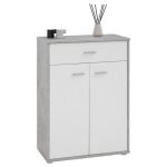 Buffet salle � manger calais l 60 cm coloris b�ton et blanc avec 2 portes bahut bas meuble de rangement ...