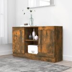 Buffet bas - ch�ne fum� - 120x305x70 cm - bois ding�nierie - design contemporain - grand espace de rangement ...
