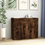 Buffet bas - chne fum - 88x30x70 cm - 3 portes - bois dingnierie - design contemporain
