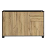 Buffet commode avec 3 portes et 2 tiroirs noir mat / ch�ne nature - longueur 117 x hauteur 74 x profondeur ...