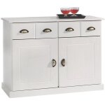 Buffet salle � manger paris l 91 cm en bois massif blanc 2 tiroirs 2 portes meuble rangement avec poign�es ...
