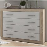 Buffet commode meuble de rangement 4 tiroirs coloris chne cambrian blanc - longueur 98 x profondeur ...