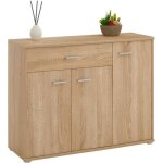 Buffet coraline commode meuble de rangement avec 1 tiroir et 3 portes en m�lamin� d�cor ch�ne sonoma