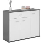 Buffet salle � manger coraline l 88 cm gris et blanc avec 1 tiroir et 3 portes bahut bas meuble de rangement ...