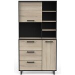 Buffet de cuisine 2 portes + 3 tiroirs coloris ch�ne kronberg noir mat - longueur 92 x hauteur 17950 ...