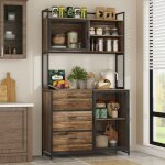 Buffet de cuisine avec 2 portes en m�tal et 3 tiroirs et compartiments armoire de cuisine avec aspect ...